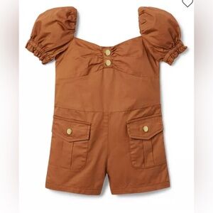 JANIE AND JACK PUFF SLEEVE PATCH POCKET ROMPER SIZE 5 LION EUC